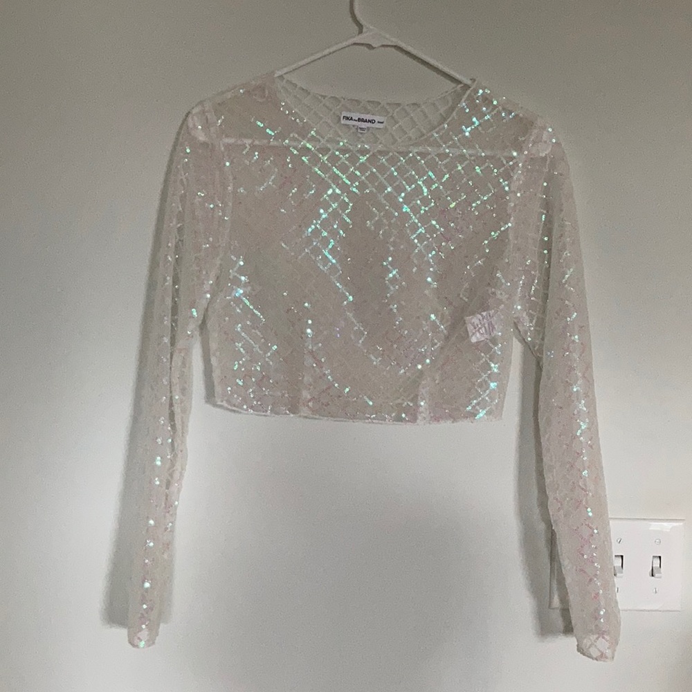 Sequin sheer crop top